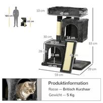 draskykles katiems - PawHut draskyklė 83 cm maža kačių draskyklė su sizalio stulpais, kačių laipynė, kačių baldai, žaidimų medis mažoms katėms, tamsiai pilka - 8 nuotrauka