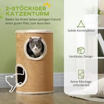 namelis katems - PawHut draskyklė-namelis, 60 cm aukščio katėms su 2 urvais, draskyklė, kačių bokštas iš sizalio, katėms iki 5kg, ruda - 7 nuotrauka