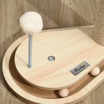 mediniai kamuoliukai - PawHut draskyklė katėms, 40 cm, su mediniu kamuoliuku ir besisukančiu disku, natūrali - 2 nuotrauka