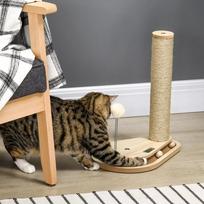 mediniai kamuoliukai - PawHut draskyklė katėms, 40 cm, su mediniu kamuoliuku ir besisukančiu disku, natūrali - 3 nuotrauka