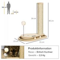 mediniai kamuoliukai - PawHut draskyklė katėms, 40 cm, su mediniu kamuoliuku ir besisukančiu disku, natūrali - 8 nuotrauka