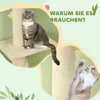 baldu apsauga - PawHut kraustyklė iki lubų, draskyklė katėms, 225–275 cm kačių draskyklė su platformomis, kačių baldai su apsauga nuo apvirtimo, kreminė balta - 4 nuotrauka
