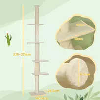 baldu apsauga - PawHut kraustyklė iki lubų, draskyklė katėms, 225–275 cm kačių draskyklė su platformomis, kačių baldai su apsauga nuo apvirtimo, kreminė balta - 8 nuotrauka