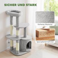 draskykles katiems - PawHut 114 cm draskyklė katėms su nameliu, sizalio stulpais, platforma, kelių lygių, skirta vidutinio dydžio katėms iki 6kg, šviesiai pilka - 5 nuotrauka