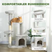 draskykles katiems - PawHut 114 cm draskyklė katėms su nameliu, sizalio stulpais, platforma, kelių lygių, skirta vidutinio dydžio katėms iki 6kg, šviesiai pilka - 6 nuotrauka