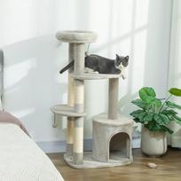 draskykles katiems - PawHut 114 cm draskyklė katėms su nameliu, sizalio stulpais, platforma, kelių lygių, skirta vidutinio dydžio katėms iki 6kg, šviesiai pilka - 9 nuotrauka