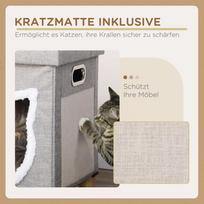 kaciu namelis - PawHut kačių guolis – otomanas su pagalvėle, draskykle ir žaisliniu kamuoliuku, neslystantis, pilkas, poliesteris, skirtas katėms - 6 nuotrauka