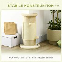 kates draskykle - PawHut kampinis draskyklės stulpas 58 cm, draskyklė katėms su draskymo kamuoliuku, iš sizalio, kreminės baltos spalvos - 6 nuotrauka