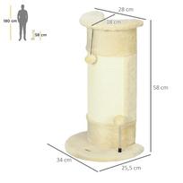 kates draskykle - PawHut kampinis draskyklės stulpas 58 cm, draskyklė katėms su draskymo kamuoliuku, iš sizalio, kreminės baltos spalvos - 8 nuotrauka