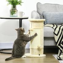 kates draskykle - PawHut kampinis draskyklės stulpas 58 cm, draskyklė katėms su draskymo kamuoliuku, iš sizalio, kreminės baltos spalvos - 9 nuotrauka