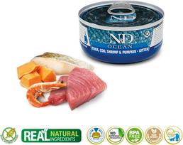 farmina kitten - Šlapias kačių maistas Farmina N&D Ocean Tuna, Cod, Shrimp & Pumpkin, žuvis/tunas/moliūgas, 0.07 kg - 2 nuotrauka