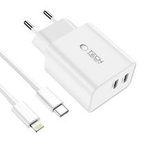 usb tinklo kabelis - Tech-Protect C35W 2x USB-C PD 35W Sieninis Įkroviklis su USB-C / Lightning Kabeliu Baltas (White) - 7 nuotrauka