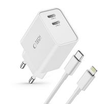 usb tinklo kabelis - Tech-Protect C35W 2x USB-C PD 35W Sieninis Įkroviklis su USB-C / Lightning Kabeliu Baltas (White) - 8 nuotrauka