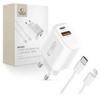 usb a usb c pakrovejas - Tech-Protect NCA30 PD 30W QC3.0 USB-A / USB-C sieninis įkroviklis + USB-C / Lightning laidas 100 cm - Baltas (White) - 2 nuotrauka