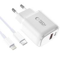 usb a usb c pakrovejas - Tech-Protect NCA30 PD 30W QC3.0 USB-A / USB-C sieninis įkroviklis + USB-C / Lightning laidas 100 cm - Baltas (White) - 11 nuotrauka