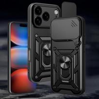 kameros stova - Hurtel Hybrid Armor Camshield Dėklas iPhone 17 Pro su Stovu ir Kameros Dangteliu - Juodas (Black) - 2 nuotrauka