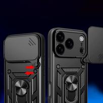 kameros stova - Hurtel Hybrid Armor Camshield Dėklas iPhone 17 Pro su Stovu ir Kameros Dangteliu - Juodas (Black) - 5 nuotrauka