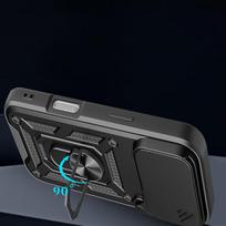 kameros stova - Hurtel Hybrid Armor Camshield Dėklas iPhone 17 Pro su Stovu ir Kameros Dangteliu - Juodas (Black) - 6 nuotrauka
