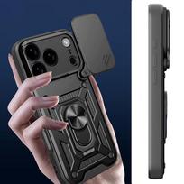 kameros stova - Hurtel Hybrid Armor Camshield Dėklas iPhone 17 Pro su Stovu ir Kameros Dangteliu - Juodas (Black) - 7 nuotrauka