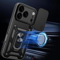 kameros stova - Hurtel Hybrid Armor Camshield Dėklas iPhone 17 Pro su Stovu ir Kameros Dangteliu - Juodas (Black) - 8 nuotrauka