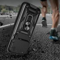 kameros stova - Hurtel Hybrid Armor Camshield Dėklas iPhone 17 Pro su Stovu ir Kameros Dangteliu - Juodas (Black) - 9 nuotrauka
