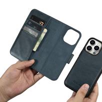 telefono pinigine iphone - iCarer iPhone 14 Pro Oil Wax Wallet 2in1 Anti-RFID Leather Flip Case Mėlynas (Blue) - 2 nuotrauka