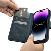 telefono pinigine iphone - iCarer iPhone 14 Pro Oil Wax Wallet 2in1 Anti-RFID Leather Flip Case Mėlynas (Blue) - 4 nuotrauka