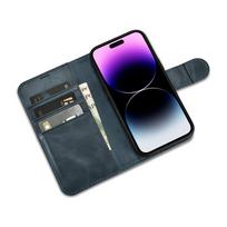 telefono pinigine iphone - iCarer iPhone 14 Pro Oil Wax Wallet 2in1 Anti-RFID Leather Flip Case Mėlynas (Blue) - 7 nuotrauka