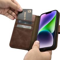 flip telefonai - iCarer Oil Wax Wallet Case 2in1 iPhone 14 Plus Anti-RFID Odinis Atverčiamas Dėklas Rudas (Brown) - 3 nuotrauka