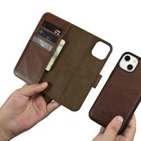 flip telefonai - iCarer Oil Wax Wallet Case 2in1 iPhone 14 Plus Anti-RFID Odinis Atverčiamas Dėklas Rudas (Brown) - 4 nuotrauka