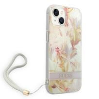 deklas su dirzeliu telefonams - Guess Flower Strap dėklas Apple iPhone 14 Plus – Violetinė (Purple) - 5 nuotrauka