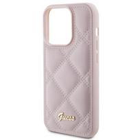 iphone 15 rozinis - Guess "GUHCP15LPSQSQSP Quilted Metal Logo iPhone 15 Pro" Pink - 4 nuotrauka