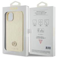 iphone 13 odinis deklas - Guess "Leather 4G Metal Logo Strass iPhone 15" Gold - 2 nuotrauka