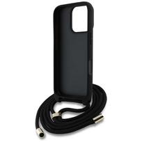 iphone 16 deklas su dirzeliu - Guess PU 4G Metal Logo Crossbody Strap Case for Apple iPhone 16 Pro Max Juodas (Black) - 3 nuotrauka