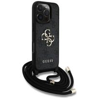 iphone 16 deklas su dirzeliu - Guess PU 4G Metal Logo Crossbody Strap Case for Apple iPhone 16 Pro Max Juodas (Black) - 4 nuotrauka