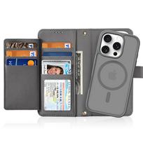 telefono pinigine iphone - Dux Ducis Lawa odinis dėklas skirtas Apple iPhone 16 Pro Max su nuimama magnetine pinigine - Pilkas (Gray) - 12 nuotrauka