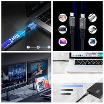 thunderbolt - Wozinsky WPS-UY41S USB-C Thunderbolt 4 kabelis 240W 1m 4K - Juodas (Black) - 4 nuotrauka
