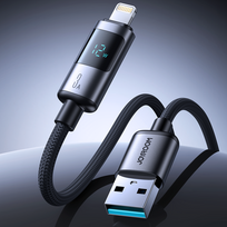 lightning usb a laidas - Joyroom S-A16 Pro Prism Series USB-A - Lightning kabelis su ekranu 1.2m Juodas (Black) - 4 nuotrauka