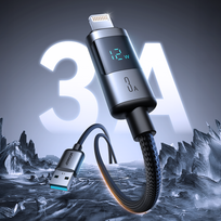 lightning usb a laidas - Joyroom S-A16 Pro Prism Series USB-A - Lightning kabelis su ekranu 1.2m Juodas (Black) - 5 nuotrauka