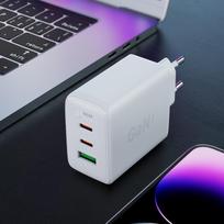 usb a usb c pakrovejas - Acefast A41 Greitas GaN įkroviklis (2x USB-C / USB-A) PPS / PD / QC4+ 65W Baltas (White) - 8 nuotrauka