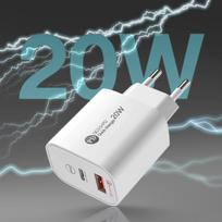 ikrovikliai 20w - Hurtel A6MaxL 20W USB-A USB-C sieninis įkroviklis su 1m USB-C - Lightning kabeliu - Baltas (White) - 3 nuotrauka