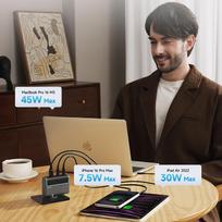cuktech - Cuktech CUKAD1003EUG GaN 100W Sieninis Įkroviklis 2 x USB-C 1 x USB-A su USB-C laidu - Pilkas (Gray) - 3 nuotrauka