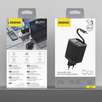 greito ikrovimo laidas - Dudao A67EU GaN 67W Sieninis Įkroviklis su Įmontuotu Ištraukiamu USB-C Greito Įkrovimo Kabeliu - Juodas (Black) - 2 nuotrauka