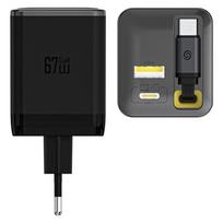 greito ikrovimo laidas - Dudao A67EU GaN 67W Sieninis Įkroviklis su Įmontuotu Ištraukiamu USB-C Greito Įkrovimo Kabeliu - Juodas (Black) - 8 nuotrauka