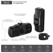 baterijos laidai - Wozinsky WF16-YCS 5000mAh 15W USB-C Mini Power Bank su integruotu USB-C laidu ir Apple Watch įkrovikliu – juodas - 2 nuotrauka