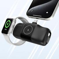 baterijos laidai - Wozinsky WF16-YCS 5000mAh 15W USB-C Mini Power Bank su integruotu USB-C laidu ir Apple Watch įkrovikliu – juodas - 6 nuotrauka