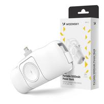 baterijos laidai - Wozinsky WF16-YLS 5000mAh 15W Lightning Mini Power Bank su integruotu USB-C laidu ir Apple Watch įkrovikliu, baltas - 2 nuotrauka