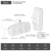 baterijos laidai - Wozinsky WF16-YLS 5000mAh 15W Lightning Mini Power Bank su integruotu USB-C laidu ir Apple Watch įkrovikliu, baltas - 3 nuotrauka