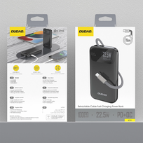 22.5w 10000mah - Dudao K31 10000mAh 22.5W PD Powerbank su integruotu kabeliu, juodas - 2 nuotrauka