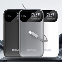 baterijos laidai - Dudao K31 10000mAh 22.5W PD powerbank su integruotu kabeliu, pilkas - 4 nuotrauka